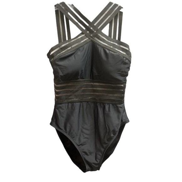 Black Bandeau Crossover One Piece Swimsuit - Picture 2 of 3